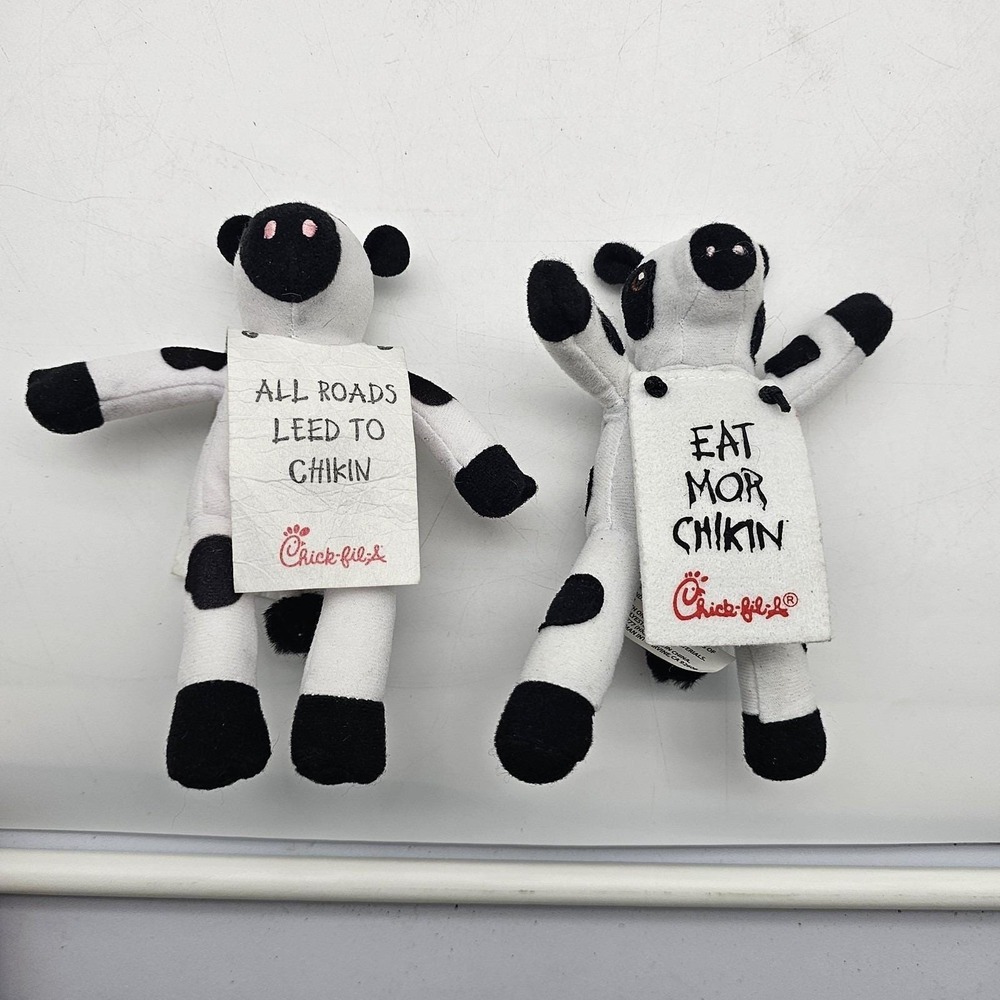 Chick-fil-A Cow‎ Plush Stuffed Toys Small White Eat Mor Chikin Lot 2 Apex NC